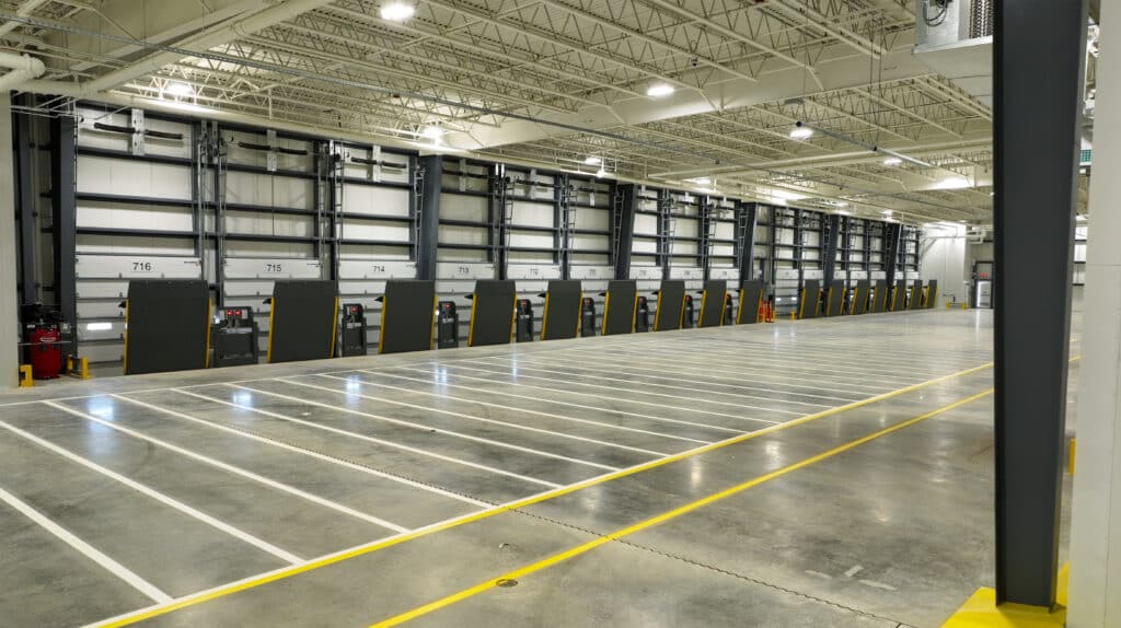 The loading bays at a Lidl cold storage facility.